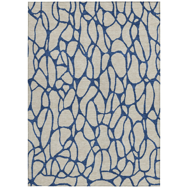 Homeroots 3' Beige And Blue Geometric Indoor Outdoor Area Rug – Durable, Washable, Stylish For Any Space 9' X 12' Polyester 599176