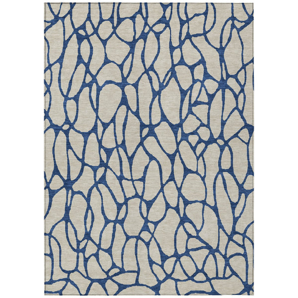 Homeroots 3' Beige And Blue Geometric Indoor Outdoor Area Rug – Durable, Washable, Stylish For Any Space 9' X 12' Polyester 599176