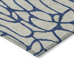 Homeroots 3' Beige And Blue Geometric Indoor Outdoor Area Rug – Durable, Washable, Stylish For Any Space 9' X 12' Polyester 599176