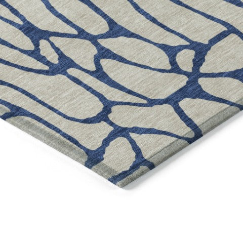 Homeroots 3' Beige And Blue Geometric Indoor Outdoor Area Rug – Durable, Washable, Stylish For Any Space 9' X 12' Polyester 599176