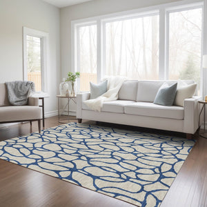 HomeRoots 9' X 12' Beige and Blue Geometric Washable Area Rug - Stylish, Durable, Indoor/Outdoor Décor Solution 599176
