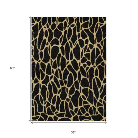 Homeroots 3' Beige And Blue Geometric Indoor Outdoor Area Rug – Durable, Washable, Stylish For Any Space 3' X 5' Polyester 599178