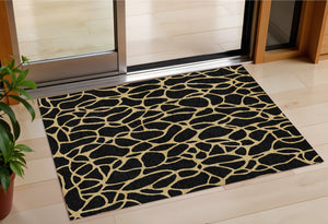 Homeroots 3' Beige And Blue Geometric Indoor Outdoor Area Rug – Durable, Washable, Stylish For Any Space 3' X 5' Polyester 599178