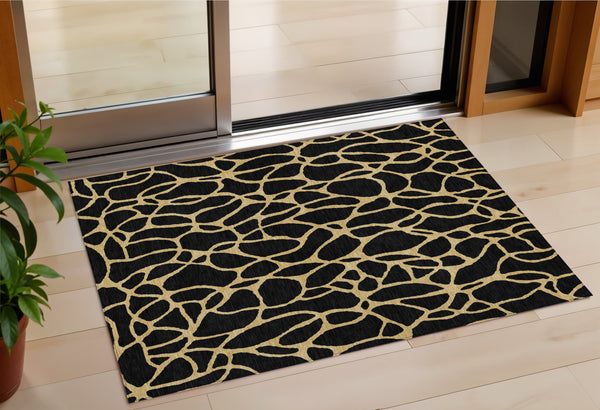 Homeroots 3' Beige And Blue Geometric Indoor Outdoor Area Rug – Durable, Washable, Stylish For Any Space 3' X 5' Polyester 599178