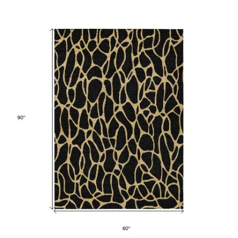 Homeroots 3' Beige And Blue Geometric Indoor Outdoor Area Rug – Durable, Washable, Stylish For Any Space 5' X 8' Polyester 599179