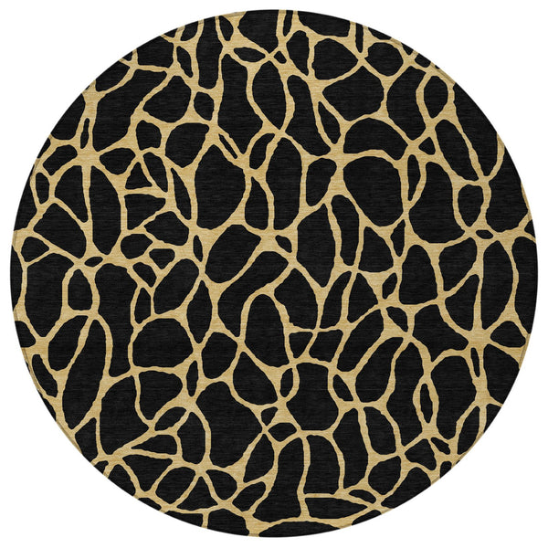 Homeroots 3' Beige And Blue Geometric Indoor Outdoor Area Rug – Durable, Washable, Stylish For Any Space 8' Round Polyester 599180