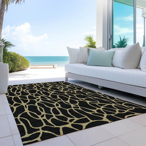 Homeroots 3' Beige And Blue Geometric Indoor Outdoor Area Rug – Durable, Washable, Stylish For Any Space 8' X 10' Polyester 599181