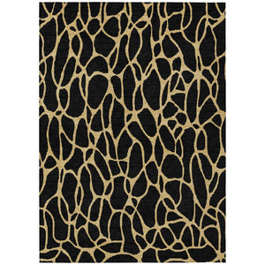HomeRoots 5' Black and Gold Geometric Area Rug - Durable, Washable, Non-Slip Design for Indoor and Outdoor Use 10' X 14' 599183
