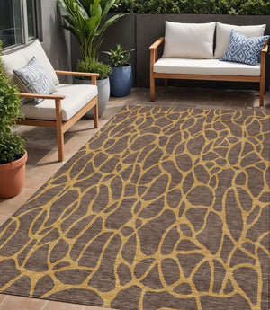 Homeroots 3' Beige And Blue Geometric Indoor Outdoor Area Rug – Durable, Washable, Stylish For Any Space 5' X 8' Polyester 599185