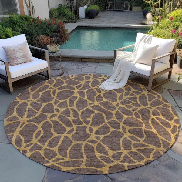Homeroots 3' Beige And Blue Geometric Indoor Outdoor Area Rug – Durable, Washable, Stylish For Any Space 8' Round Polyester 599186