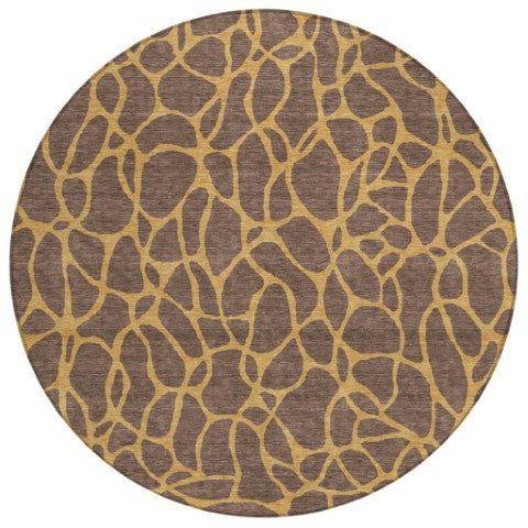 Homeroots 3' Beige And Blue Geometric Indoor Outdoor Area Rug – Durable, Washable, Stylish For Any Space 8' Round Polyester 599186