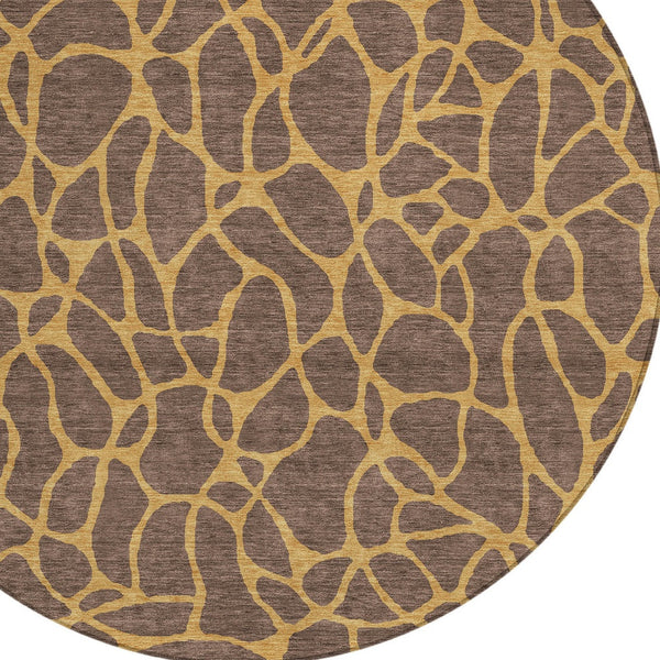 Homeroots 3' Beige And Blue Geometric Indoor Outdoor Area Rug – Durable, Washable, Stylish For Any Space 8' Round Polyester 599186