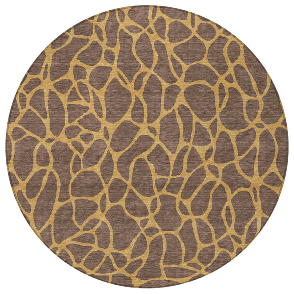 Homeroots 3' Beige And Blue Geometric Indoor Outdoor Area Rug – Durable, Washable, Stylish For Any Space 8' Round Polyester 599186