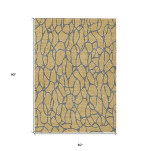 Homeroots 3' Beige And Blue Geometric Indoor Outdoor Area Rug – Durable, Washable, Stylish For Any Space 5' X 8' Polyester 599191