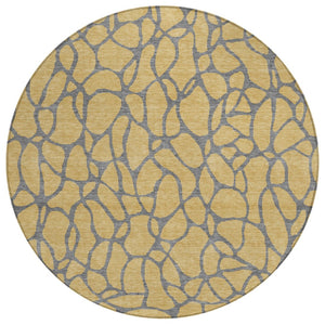 HomeRoots 5' Gold and Gray Geometric Area Rug – Stylish, Durable, Washable for Indoor and Outdoor Spaces 8' Round 599192