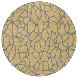 Homeroots 3' Beige And Blue Geometric Indoor Outdoor Area Rug – Durable, Washable, Stylish For Any Space 8' Round Polyester 599192