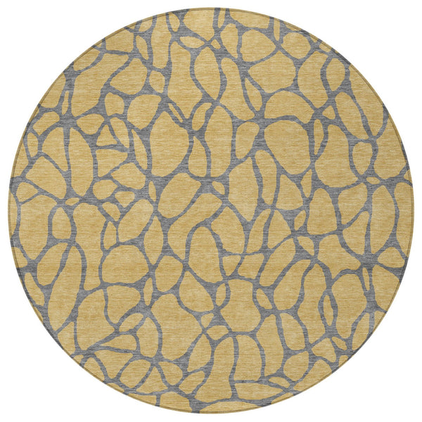 Homeroots 3' Beige And Blue Geometric Indoor Outdoor Area Rug – Durable, Washable, Stylish For Any Space 8' Round Polyester 599192