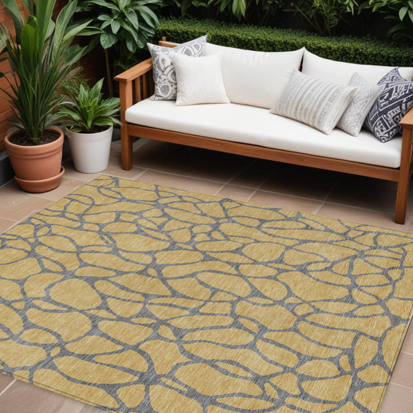Homeroots 3' Beige And Blue Geometric Indoor Outdoor Area Rug – Durable, Washable, Stylish For Any Space 9' X 12' Polyester 599194