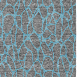 Homeroots 3' Beige And Blue Geometric Indoor Outdoor Area Rug – Durable, Washable, Stylish For Any Space 5' X 8' Polyester 599197