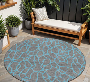Homeroots 3' Beige And Blue Geometric Indoor Outdoor Area Rug – Durable, Washable, Stylish For Any Space 8' Round Polyester 599198