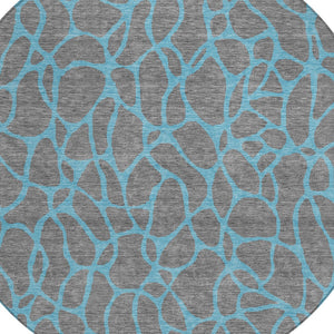 Homeroots 3' Beige And Blue Geometric Indoor Outdoor Area Rug – Durable, Washable, Stylish For Any Space 8' Round Polyester 599198