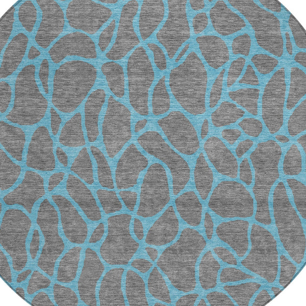 Homeroots 3' Beige And Blue Geometric Indoor Outdoor Area Rug – Durable, Washable, Stylish For Any Space 8' Round Polyester 599198