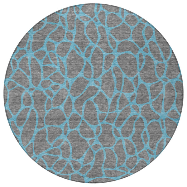 Homeroots 3' Beige And Blue Geometric Indoor Outdoor Area Rug – Durable, Washable, Stylish For Any Space 8' Round Polyester 599198