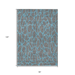 Homeroots 3' Beige And Blue Geometric Indoor Outdoor Area Rug – Durable, Washable, Stylish For Any Space 8' X 10' Polyester 599199
