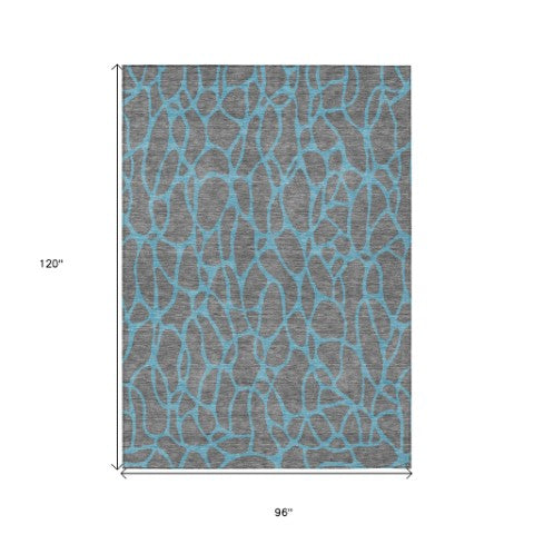 Homeroots 3' Beige And Blue Geometric Indoor Outdoor Area Rug – Durable, Washable, Stylish For Any Space 8' X 10' Polyester 599199