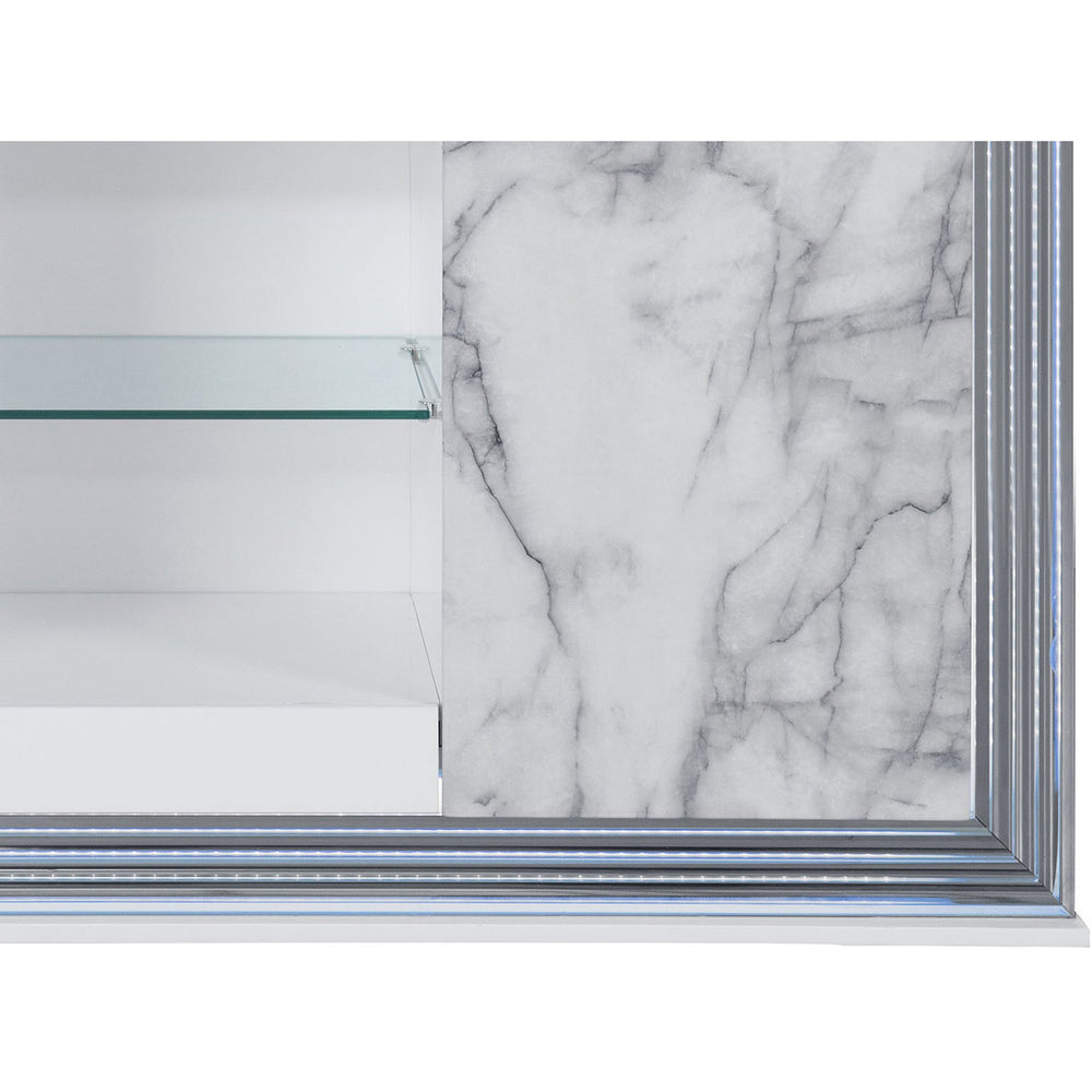 English Elm MOON White Marble Buffet Console - Modern Solid Wood & MDF Sideboard with Chrome Accents, Sleek Design B201P216074