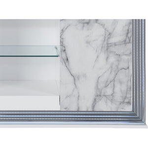 English Elm MOON White Marble Buffet Console - Modern Solid Wood & MDF Sideboard with Chrome Accents, Sleek Design B201P216074