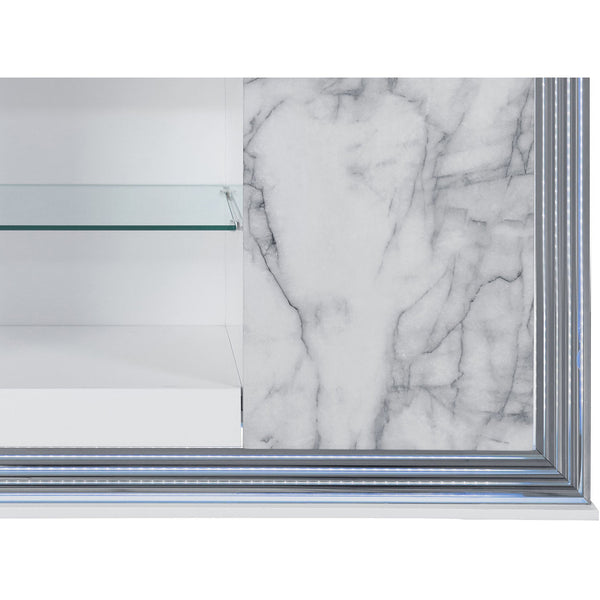 English Elm MOON White Marble Buffet Console - Modern Solid Wood & MDF Sideboard with Chrome Accents, Sleek Design B201P216074