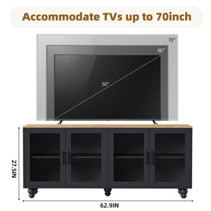 English Elm On-Trend Farmhouse Entertainment Center For Tvs Up To 70" With Adjustable Shelves & Glass Doors N721S000041B