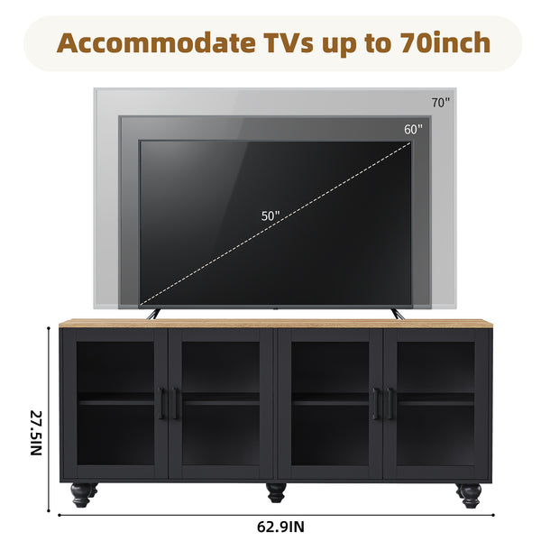 English Elm On-Trend Farmhouse Entertainment Center For Tvs Up To 70" With Adjustable Shelves & Glass Doors N721S000041B