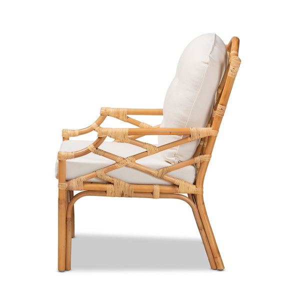 English Elm Modern Bohemian Rattan Accent Chair with Woven Backrest and White Upholstered Seat B2750P470028