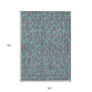 Homeroots 3' Beige And Blue Geometric Indoor Outdoor Area Rug – Durable, Washable, Stylish For Any Space 9' X 12' Polyester 599200