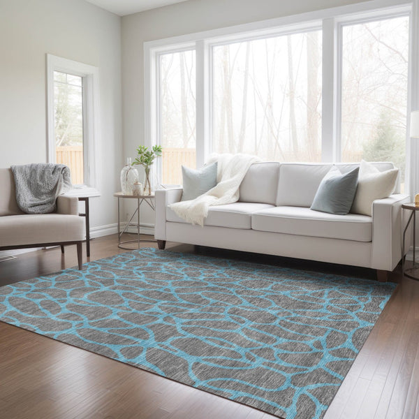 Homeroots 3' Beige And Blue Geometric Indoor Outdoor Area Rug – Durable, Washable, Stylish For Any Space 9' X 12' Polyester 599200
