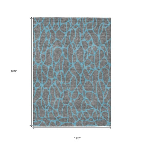 Homeroots 3' Beige And Blue Geometric Indoor Outdoor Area Rug – Durable, Washable, Stylish For Any Space 10' X 14' Polyester 599201
