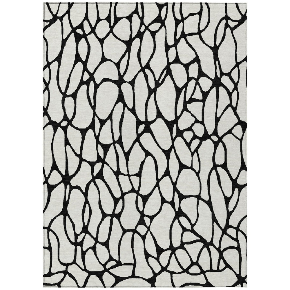 HomeRoots 9' X 12' Ivory and Black Geometric Area Rug – Durable, Washable Design for Indoor & Outdoor Spaces! 599206