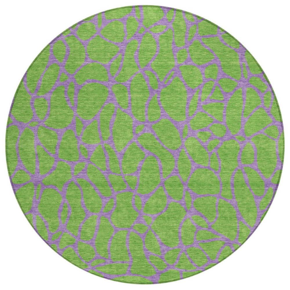 HomeRoots 5' Geometric Lime Green and Purple Area Rug - Durable, Washable Design for Indoor and Outdoor Use 8' Round 599210