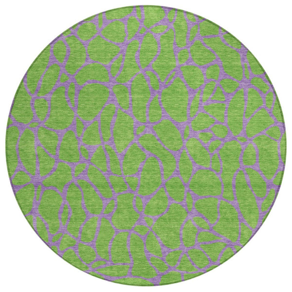 HomeRoots 5' Geometric Lime Green and Purple Area Rug - Durable, Washable Design for Indoor and Outdoor Use 8' Round 599210