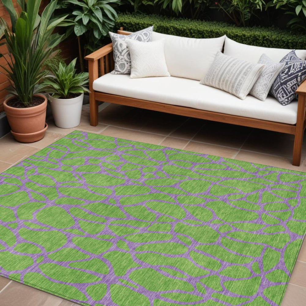 HomeRoots 9' Geometric Lime Green & Purple Washable Area Rug - Durable, Stylish, Indoor/Outdoor Use, Easy Care 599212