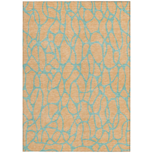 Homeroots 3' Beige And Blue Geometric Indoor Outdoor Area Rug – Durable, Washable, Stylish For Any Space 3' X 5' Polyester 599214