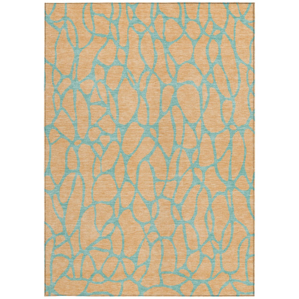 Homeroots 3' Beige And Blue Geometric Indoor Outdoor Area Rug – Durable, Washable, Stylish For Any Space 3' X 5' Polyester 599214