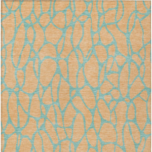 Homeroots 3' Beige And Blue Geometric Indoor Outdoor Area Rug – Durable, Washable, Stylish For Any Space 5' X 8' Polyester 599215