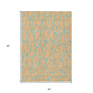 Homeroots 3' Beige And Blue Geometric Indoor Outdoor Area Rug – Durable, Washable, Stylish For Any Space 5' X 8' Polyester 599215