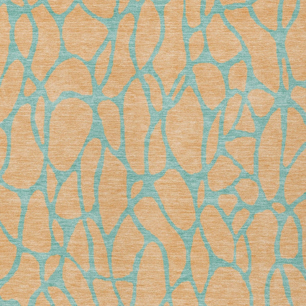 Homeroots 3' Beige And Blue Geometric Indoor Outdoor Area Rug – Durable, Washable, Stylish For Any Space 5' X 8' Polyester 599215