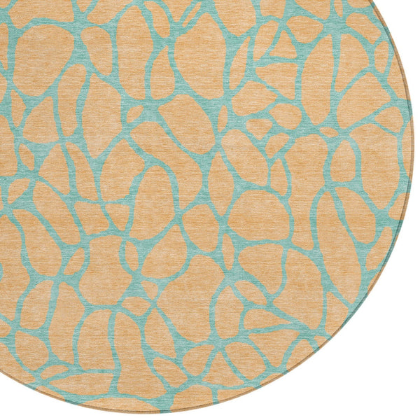 Homeroots 3' Beige And Blue Geometric Indoor Outdoor Area Rug – Durable, Washable, Stylish For Any Space 8' Round Polyester 599216