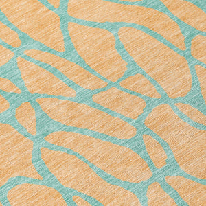 Homeroots 3' Beige And Blue Geometric Indoor Outdoor Area Rug – Durable, Washable, Stylish For Any Space 8' Round Polyester 599216