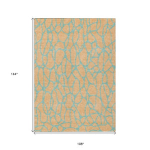 Homeroots 3' Beige And Blue Geometric Indoor Outdoor Area Rug – Durable, Washable, Stylish For Any Space 9' X 12' Polyester 599218
